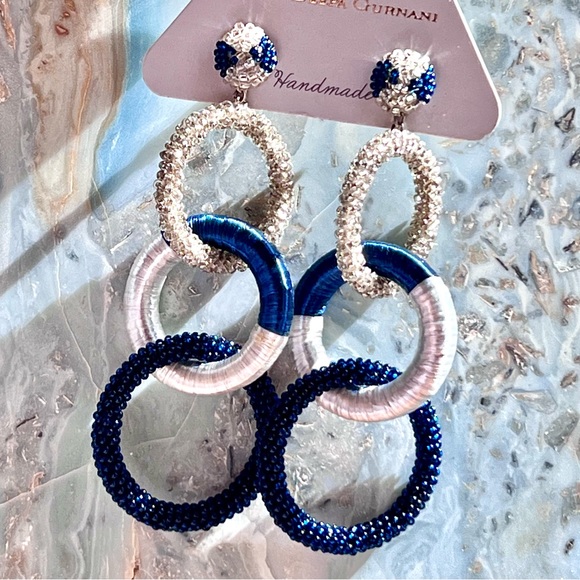 🌺🎉HP🎉🌺 NWT Deepa Gurnani Beaded Triple Hoop Chandeliers - Picture 6 of 13